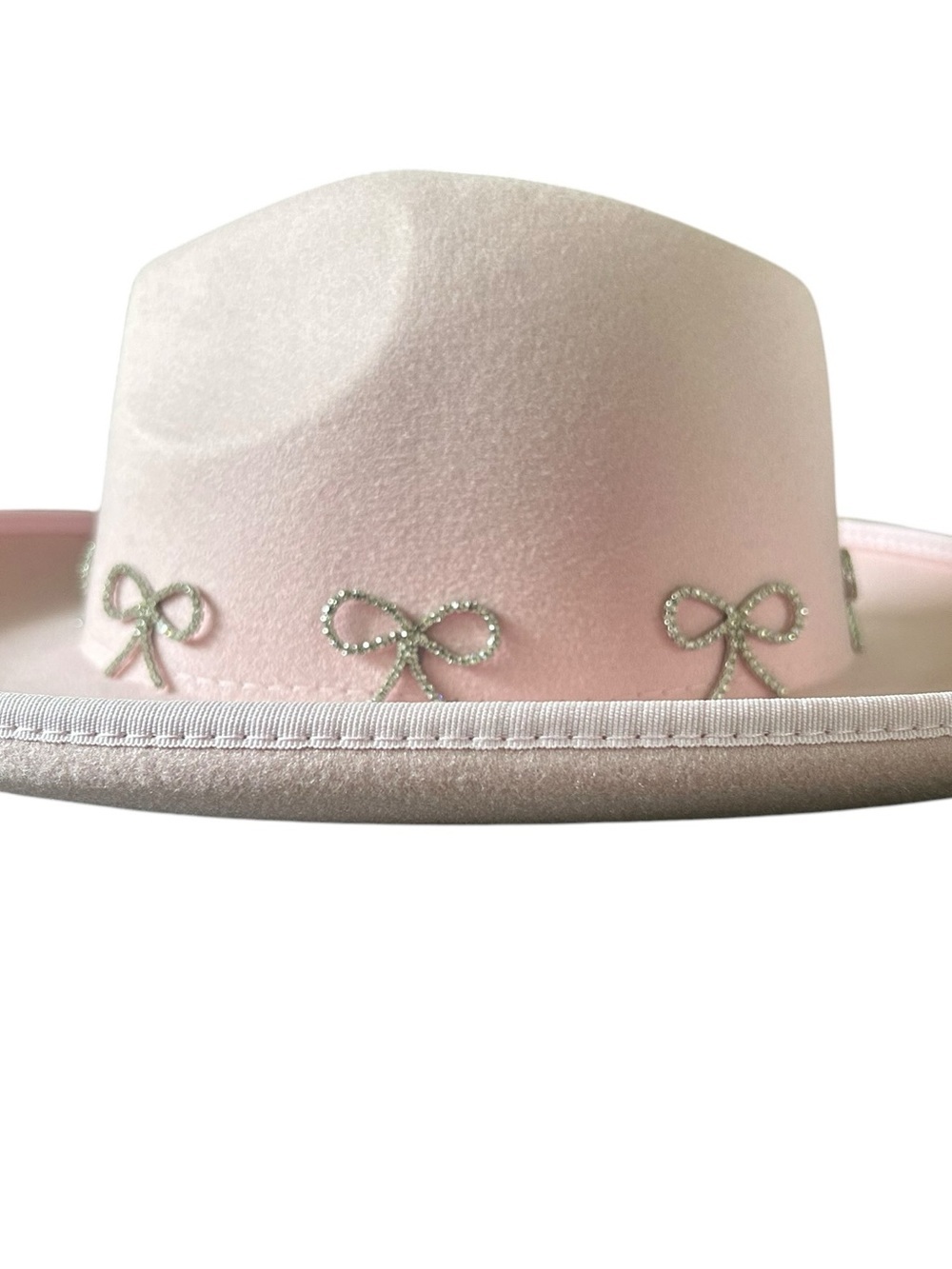 Fame Accessories Pink Faux Suede Cowboy Hat Rhinestone Bows Western Coquette - Picture 5 of 7